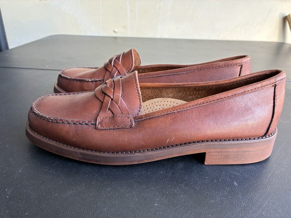 G.H. Bass & Co. Chestnut Brown Leather Braided Penny Loafers